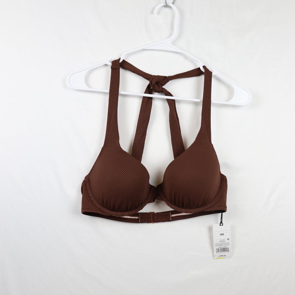 Shade & Shore Bikini Top Womens 36B Brown Light Lift Padded Swim Halter Bra NWT